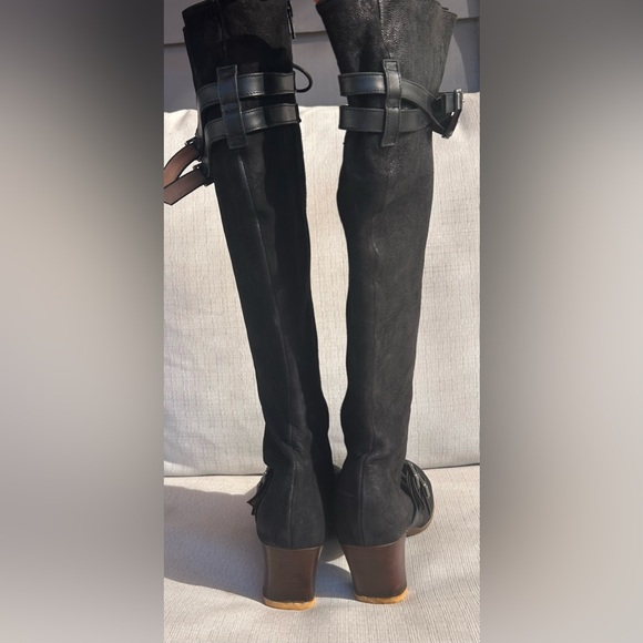 John Fluevog Black Suede Operetta Hjordis Boots with Buckles, Sz 10 - Picture 9 of 10
